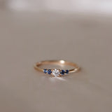 Finished: Mini Elise Ring with Diamond and Royal Blue Sapphires