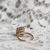 Solitaire Ring with Dark Green Tourmaline and Diamond Halo