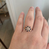 Finished: 24 Hour Auction! One-Of-A-Kind Flower Ring with Champagne Morganite and a halo of Dark Blue Sapphires and Diamonds (1.48 CT)