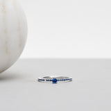 Finished: Low Set Not So Tiny Sparkle Ring in White Gold with Blue Sapphires