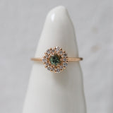 One-Of-A-Kind Flower Solitaire Ring with Olive-Green Sapphire and Diamonds