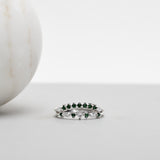 Finished: Idun Curved Diamond Band in White Gold with Dark Green Tourmalines and Diamonds TWVS