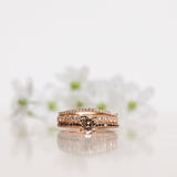 Finished: Low Classic Solitaire Sparkle Ring with Champagne Morganite and Royal Blue Sapphires