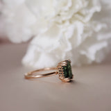 The Romantic Cage Solitaire Ring with a Dark Green Tourmaline
