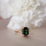The Romantic Cage Solitaire Ring with a Dark Green Tourmaline