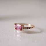 Finished: Pre-loved One-Of-A-Kind Cluster Ring with an Emerald-Cut Hot Pink Sapphire, Diamonds and Lavender Sapphires