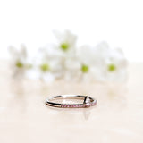 Finished: Lily Tiny Diamond Drop Ring in White Gold with a Diamond Drop and Light Pink Sapphire Row