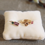 Lucy Drop Earpiece in 18K gold with green tourmaline and purple spinnell (ONE-OFF!)