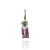 Lucy Drop Earpiece in 18K gold with green tourmaline and purple spinnell (ONE-OFF!)
