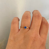 Finished: Low Set Not At All Tiny Diamond Ring with Blue Sapphire