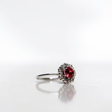 One-Of-A-Kind Flower Ring with Rhodolite Garnet and a halo of Champagne Diamonds and Diamonds in White Gold (1.28 CT)