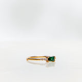 One-Of-A-Kind Mini Brilliant Diamond Cluster Ring with A Radiant-Cut Dark Green Tourmaline