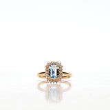 Solitaire Ring with Aquamarine and Diamond Halo