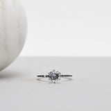 Finished: 24-Hour Auction! Solitaire Petite Sparkle Ring in White Gold with 1.63 CT White Topaz and Black Diamonds