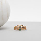 Finished: 24-Hour Auction! Not At All Tiny Sparkle Ring – Low Setting in Rose Gold with Olive Green Sapphire and Champagne Diamonds